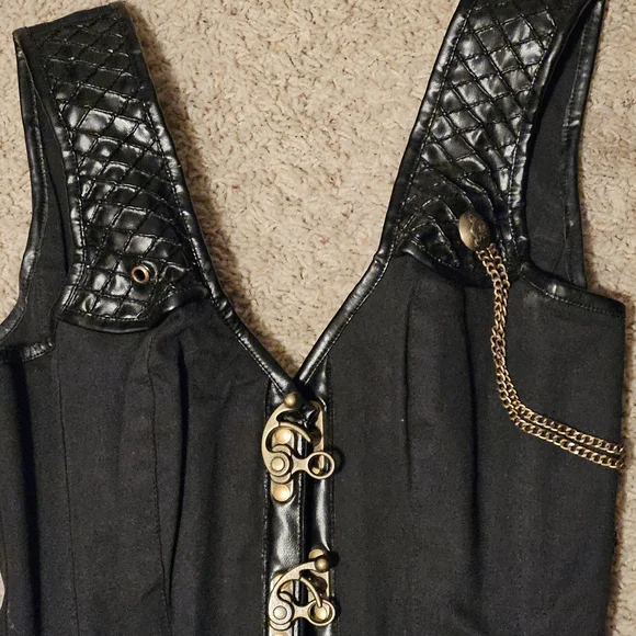 Chic Black and Brass Tone Women's Corset Top Steampunk - Picture 2 of 7